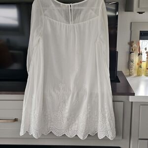 Umgee White Mini Dress with Embroidered Hem